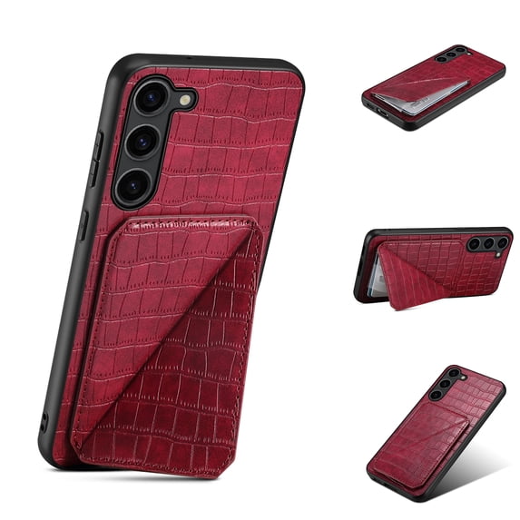 Mantto Crocodile Grain PU Leather Back Wallet Phone Case for Samsung Galaxy S24 Plus, Hidden Magnetic Credit Card Slot Holder, Horizontal & Vertical Kickstand Durable Protective Cover, Red
