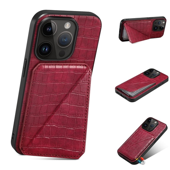 Mantto Crocodile Grain PU Leather Back Wallet Phone Case for iPhone 12 Pro Max, Hidden Magnetic Credit Card Slot Holder, Horizontal & Vertical Kickstand Durable Protective Cover, Red