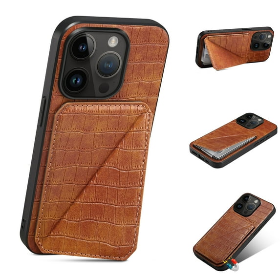 Mantto Crocodile Grain PU Leather Back Wallet Phone Case for iPhone 13 Pro, Hidden Magnetic Credit Card Slot Holder, Horizontal & Vertical Kickstand Durable Protective Cover, Brown