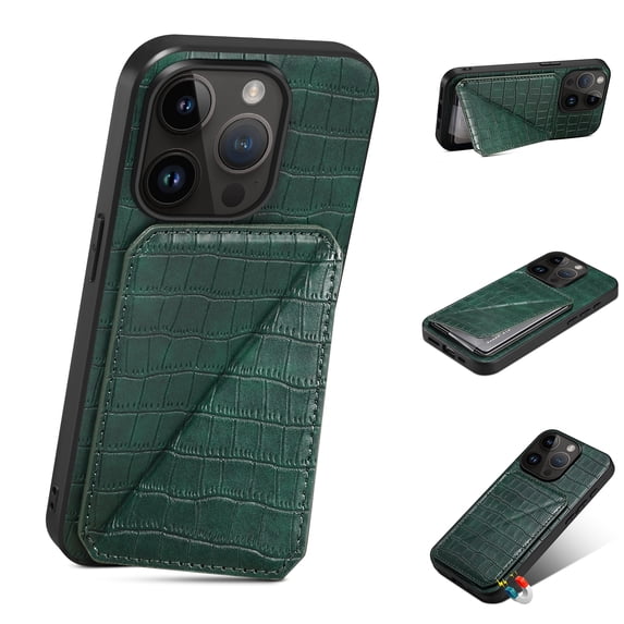 Mantto Crocodile Grain PU Leather Back Wallet Phone Case for iPhone 14, Hidden Magnetic Credit Card Slot Holder, Horizontal & Vertical Kickstand Durable Protective Cover, Green