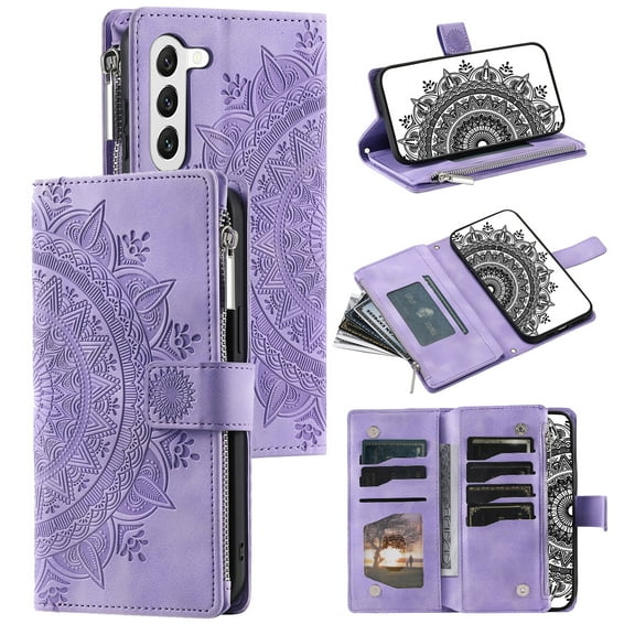 Mantto Crossbody Case for Samsung Galaxy A36 5G,Embossed Pattern PU Leather Zipper Pocket Magnetic Flip Holder ID Credit Card Slots Wallet Phone Case with Detachable Shoulder Strap,Purple