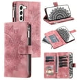 thumbnail image 1 of Mantto Crossbody Case for Samsung Galaxy S23 FE,Embossed Pattern PU Leather Zipper Pocket Magnetic Flip Holder ID Credit Card Slots Wallet Phone Case with Detachable Shoulder Strap,Pink, 1 of 11