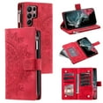 thumbnail image 1 of Mantto Crossbody Case for Samsung Galaxy S24 Ultra,Embossed Pattern PU Leather Zipper Pocket Magnetic Flip Holder ID Credit Card Slots Wallet Phone Case with Detachable Shoulder Strap,Red, 1 of 13