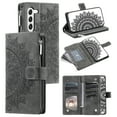 thumbnail image 1 of Mantto Crossbody Case for Samsung Galaxy S25,Embossed Pattern PU Leather Zipper Pocket Magnetic Flip Holder ID Credit Card Slots Wallet Phone Case with Detachable Shoulder Strap,Gray, 1 of 11