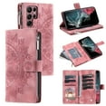 thumbnail image 1 of Mantto Crossbody Case for Samsung Galaxy S25 Ultra,Embossed Pattern PU Leather Zipper Pocket Magnetic Flip Holder ID Credit Card Slots Wallet Phone Case with Detachable Shoulder Strap,Pink, 1 of 13