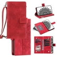 thumbnail image 1 of Mantto Crossbody Case for iPhone 16,Embossed Pattern PU Leather Zipper Pocket Magnetic Flip Holder ID Credit Card Slots Wallet Phone Case with Detachable Shoulder Strap,Red, 1 of 9
