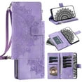 thumbnail image 1 of Mantto Crossbody Case for iPhone 16,Embossed Pattern PU Leather Zipper Pocket Magnetic Flip Holder ID Credit Card Slots Wallet Phone Case with Detachable Shoulder Strap,Purple, 1 of 9