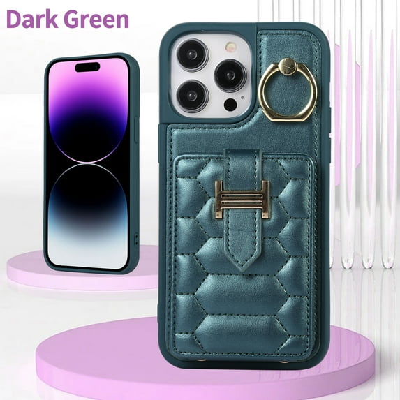 Mantto Crossbody Wallet Case for iPhone 15 Pro Max with Lanyard + Wrist Strap, Premium PU Leather Ring Holder Kickstand Card Slots Shockproof Phone Cover for iPhone 15 Pro Max 6.7" - Darkgreen