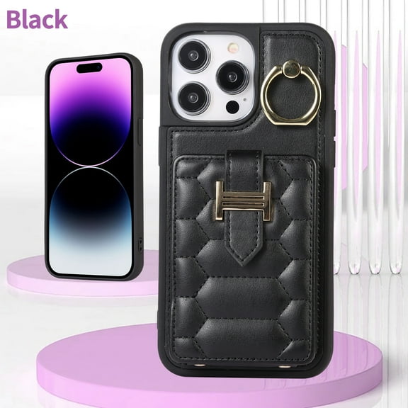 Mantto Crossbody Wallet Case for iPhone 15 Pro Max with Lanyard + Wrist Strap, Premium PU Leather Ring Holder Kickstand Card Slots Shockproof Phone Cover for iPhone 15 Pro Max 6.7" - Black