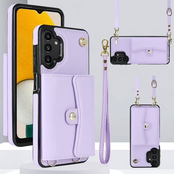 Mantto Crossbody Wallet Women Case for Samsung A13 4G, [RFID Blocking] CRedit Card Holder Phone Case with Strap Leather Purse with Lanyard Magnetic Flip Cover Girl for Samsung Galaxy A13 4G, Purple