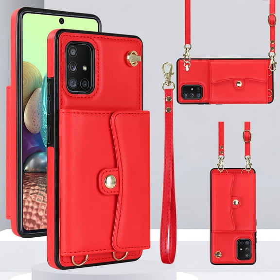 Mantto Crossbody Wallet Women Case for Samsung A51 5G, [RFID Blocking] CRedit Card Holder Phone Case with Strap Leather Purse with Lanyard Magnetic Flip Cover Girl for Samsung Galaxy A51 5G, Red