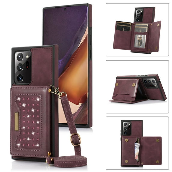 Mantto Crossbody Wallet Women Case for Samsung Note 20 Ultra,Credit Card Holder Phone Case with Strap,PU Leather Purse with Lanyard Bling Flip Cover for Samsung Galaxy Note 20 Ultra, Wine Red