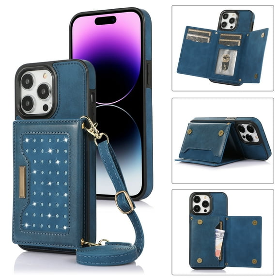 Mantto Crossbody Wallet Women Case for iPhone 11 Pro Max,Credit Card Pocket Diamond Design Phone Case with Strap,PU Leather Purse with Lanyard Bling Flip Cover For iPhone 11 Pro Max, Blue