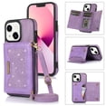 thumbnail image 1 of Mantto Crossbody Wallet Women Case for iPhone 14,Credit Card Pocket Diamond Design Phone Case with Strap,PU Leather Purse with Lanyard Bling Flip Cover For iPhone 14, Purple, 1 of 10