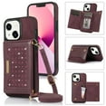 thumbnail image 1 of Mantto Crossbody Wallet Women Case for iPhone 14 Plus,Credit Card Pocket Diamond Design Phone Case with Strap,PU Leather Purse with Lanyard Bling Flip Cover For iPhone 14 Plus, Wine Red, 1 of 10
