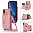 thumbnail image 1 of Mantto Crossbody Wallet Women Case for iPhone XR,Credit Card Pocket Diamond Design Phone Case with Strap,PU Leather Purse with Lanyard Bling Flip Cover For iPhone XR, Pink, 1 of 10