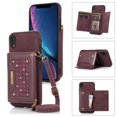 thumbnail image 1 of Mantto Crossbody Wallet Women Case for iPhone XR,Credit Card Pocket Diamond Design Phone Case with Strap,PU Leather Purse with Lanyard Bling Flip Cover For iPhone XR, Wine Red, 1 of 10