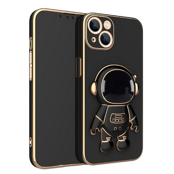 Mantto Cute Case for iPhone 11 Pro Max Ultra Slim Astronaut Hidden Stand Case Gold Plating Frame Shockproof Case with Kickstand Case Black,For iPhone 11 Pro Max