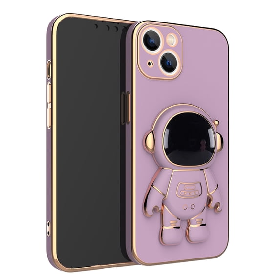 Mantto Cute Case for iPhone 11 Pro Max Ultra Slim Astronaut Hidden Stand Case Gold Plating Frame Shockproof Case with Kickstand Case Purple,For iPhone 11 Pro Max