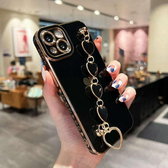 Mantto Cute Pretty iPhone XR Case Cover for Women & Girls with Love-Heart Strap Bracelet Chain Soft Flexible Glossy TPU Bumper Protective Phone Cases for iPhone XR, Black