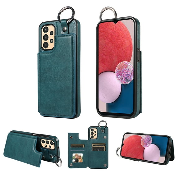 Mantto Design for Samsung Galaxy A13 4G PU Leather Wallet Phone Case with Kickstand Card Holder Slots Metal Ring Double Magnetic Clasp Back Flip Folio Protective Cover for Women Men,Green