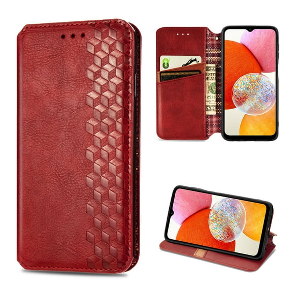 Mantto Designed for OnePlus 12 Case, Retro PU Leather Wallet Phone Case with Credit Card Holder Protective Shockproof Magnetic Kickstand Flip Cover for OnePlus 12, Red