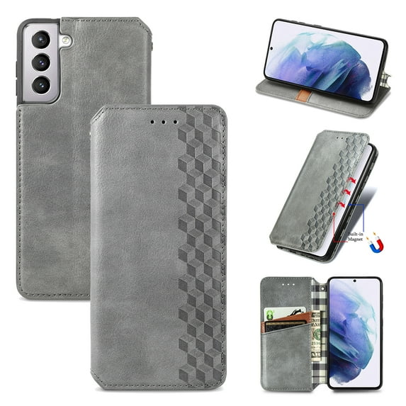 Mantto Designed for Samsung S24 Case, Retro PU Leather Wallet Phone Case with Credit Card Holder Protective Shockproof Magnetic Kickstand Flip Cover for Galaxy S24, Gray