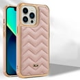 thumbnail image 1 of Mantto Designed for iPhone 13 Pro Max 6.7 Inch Wavy Air Cushion Leather Back Case, Gold Plated Anti-Slip Frame Easy to Grip Hard PC Anti-shock Anti-scratch Case, Pink, 1 of 6