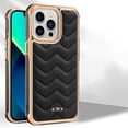 thumbnail image 1 of Mantto Designed for iPhone 13 Pro Max 6.7 Inch Wavy Air Cushion Leather Back Case, Gold Plated Anti-Slip Frame Easy to Grip Hard PC Anti-shock Anti-scratch Case, Black, 1 of 6