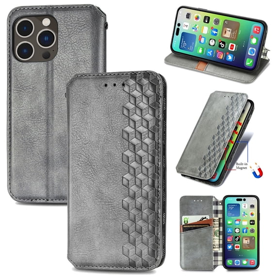 Mantto Designed for iPhone 16 Pro Max Case, Retro PU Leather Wallet Phone Case with Credit Card Holder Protective Shockproof Magnetic Kickstand Flip Cover for iPhone 16 Pro Max, Gray