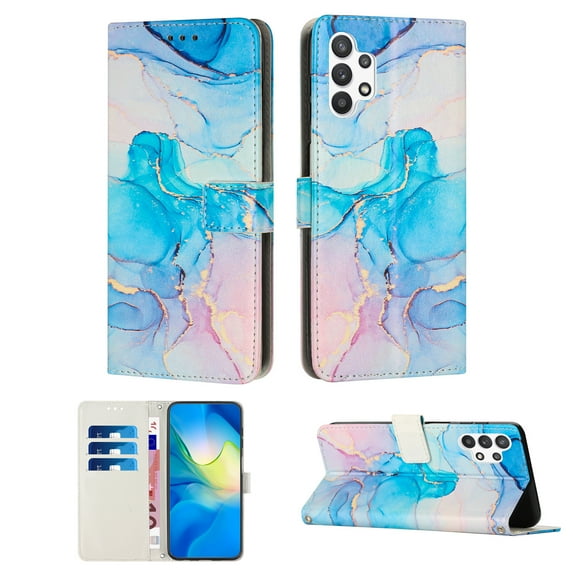 Mantto Fit for Samsung Galaxy A13 4G 6.6 inch Case with Wrist Strap,Marble Pattern Design PU Leather with Credit Card Slots & Stand Magnetic Clasp Flip Wallet Phone Case,Green