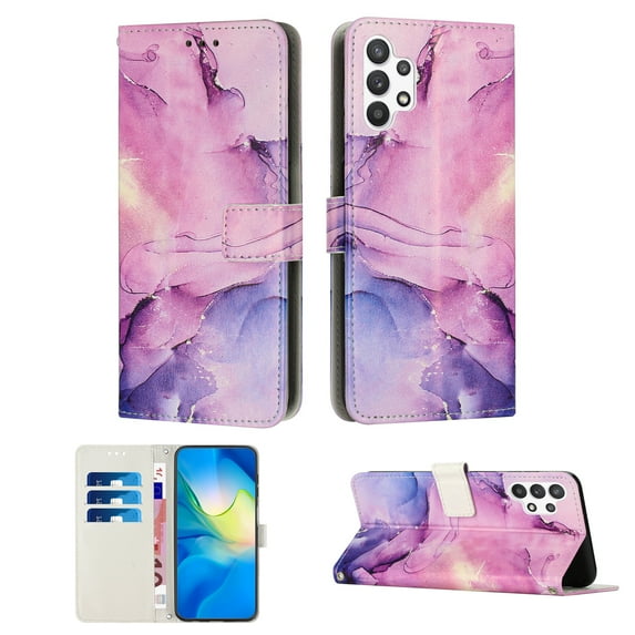 Mantto Fit for Samsung Galaxy A13 4G 6.6 inch Case with Wrist Strap,Marble Pattern Design PU Leather with Credit Card Slots & Stand Magnetic Clasp Flip Wallet Phone Case,Purple