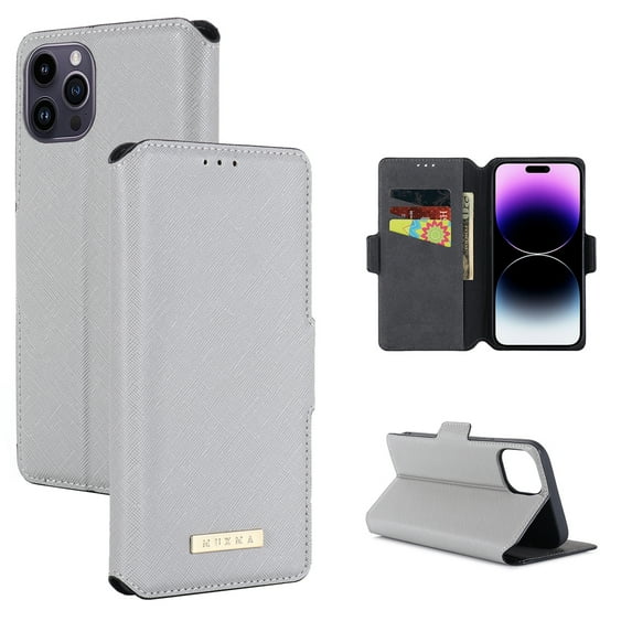 Mantto Flip Cover Wallet Case Designed for iPhone 13 Pro Max with Cash Card Holder, Kickstand, Magnetic Closure - Full Protection/Scratchproof - for Apple iPhone 13 Pro Max 6.7 inch,Gray