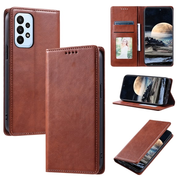 Mantto Flip Wallet Case for Samsung Galaxy A23 4G, for Women Men, Magnetic Closure Folio Cover with Credit Card Holder Slots, Shockproof Durable PU Leather Kickstand Phone Case,Brown