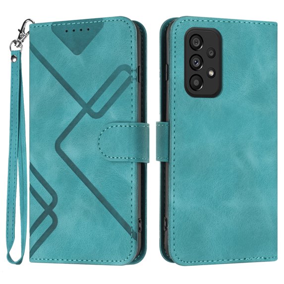 Mantto Flip Wallet Case for Samsung Galaxy A53 5G 6.5",Shockproof PU Leather Magnetic Clasp Folio Credit Card Slots Flip Kickstand Anti-Scratch Protective Phone Case with Wrist Strap,Blue