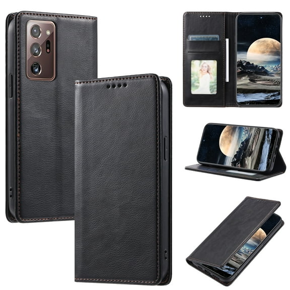 Mantto Flip Wallet Case for Samsung Galaxy Note20 Ultra, for Women Men, Magnetic Closure Folio Cover with Credit Card Holder Slots, Shockproof Durable PU Leather Kickstand Phone Case,Black