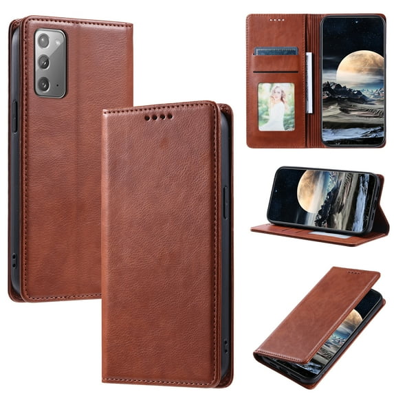 Mantto Flip Wallet Case for Samsung Galaxy Note20, for Women Men, Magnetic Closure Folio Cover with Credit Card Holder Slots, Shockproof Durable PU Leather Kickstand Phone Case,Brown