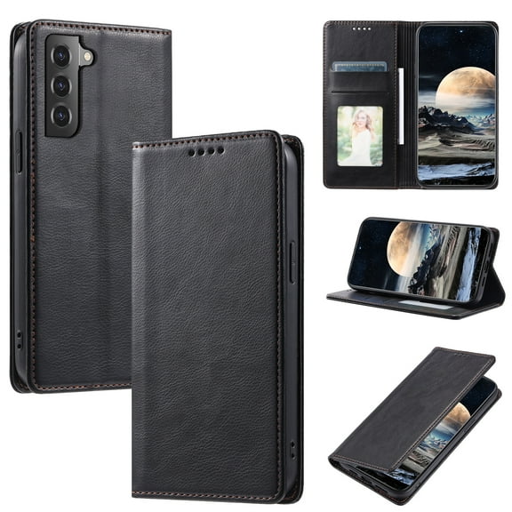 Mantto Flip Wallet Case for Samsung Galaxy S21 Plus, for Women Men, Magnetic Closure Folio Cover with Credit Card Holder Slots, Shockproof Durable PU Leather Kickstand Phone Case,Black