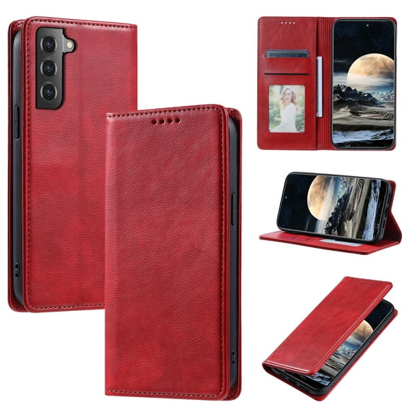 Mantto Flip Wallet Case for Samsung Galaxy S22 Plus, for Women Men, Magnetic Closure Folio Cover with Credit Card Holder Slots, Shockproof Durable PU Leather Kickstand Phone Case,Red