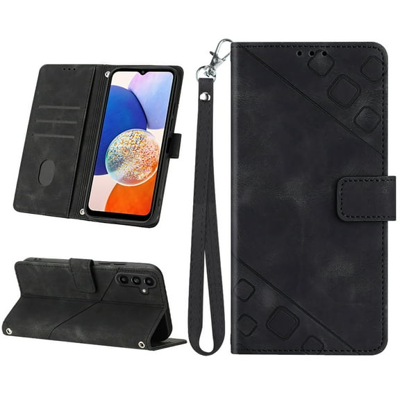 Mantto Flip Wallet Case for Samsung Galaxy S24,with ID Credit Card Slots & Cash Pocket,Durable PU Leather Magnetic Clasp Folio Kickstand Shockproof Wrist Strap Phone Case for Women Men,Black