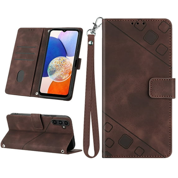 Mantto Flip Wallet Case for Samsung Galaxy S24,with ID Credit Card Slots & Cash Pocket,Durable PU Leather Magnetic Clasp Folio Kickstand Shockproof Wrist Strap Phone Case for Women Men,Brown