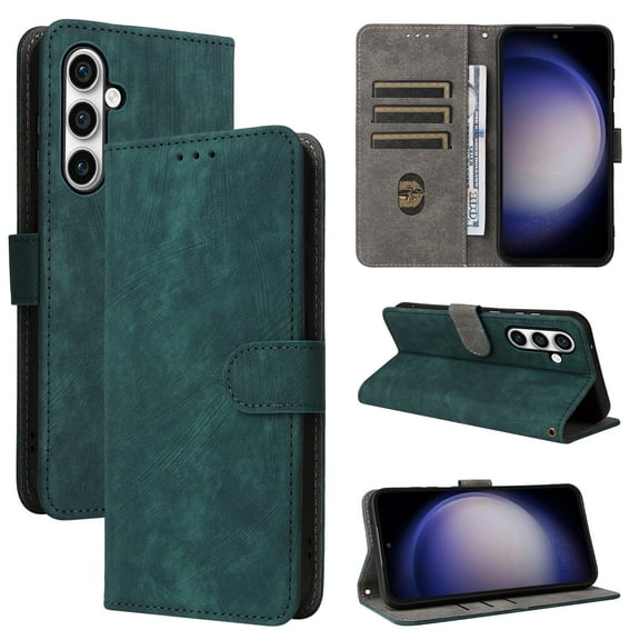 Mantto Flip Wallet Case for Samsung Galaxy S25+ with RFID Blocking Credit Card Slots Holder,Magnetic Closure PU Leather Folio Kickstand with Hand Strap Shockproof Phone Cover,Green
