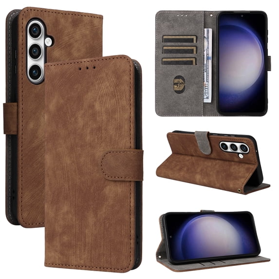 Mantto Flip Wallet Case for Samsung Galaxy S25 with RFID Blocking Credit Card Slots Holder,Magnetic Closure PU Leather Folio Kickstand with Hand Strap Shockproof Phone Cover,Brown