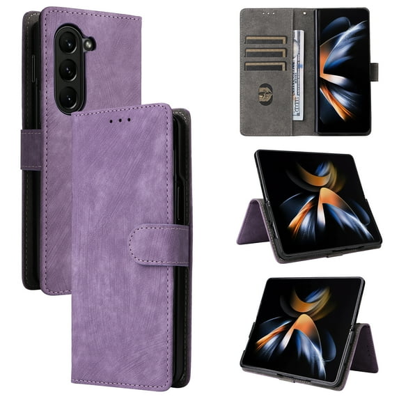 Mantto Flip Wallet Case for Samsung Galaxy Z Fold 6 with RFID Blocking Credit Card Slots Holder,Magnetic Closure PU Leather Folio Kickstand with Hand Strap Shockproof Phone Cover,Purple