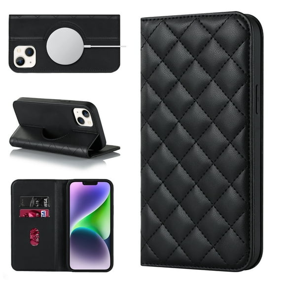 Mantto Flip Wallet Case for iPhone 15,Compatible with MagSafe Charging,Cover with RFID Blocking Card Holder,Fashion PU Leather Magnetic Closure Folio Flip Stand Shockproof Phone Case,Black