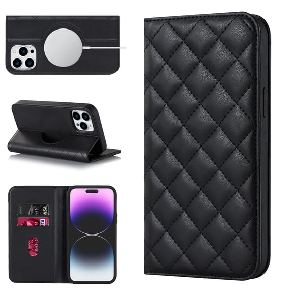 Mantto Flip Wallet Case for iPhone 15 Pro Max,Compatible with MagSafe Charging,Cover with RFID Blocking Card Holder,Fashion PU Leather Magnetic Closure Folio Flip Stand Shockproof Phone Case,Black
