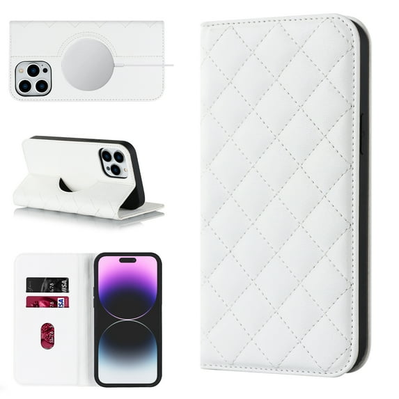 Mantto Flip Wallet Case for iPhone 15 Pro Max,Compatible with MagSafe Charging,Cover with RFID Blocking Card Holder,Fashion PU Leather Magnetic Closure Folio Flip Stand Shockproof Phone Case,White