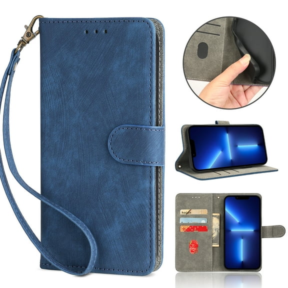 Mantto Flip Wallet Case for iPhone 16 Pro Max with RFID Blocking Credit Card Slots Holder,Magnetic Closure PU Leather Folio Kickstand with Hand Strap Shockproof Phone Cover,Blue