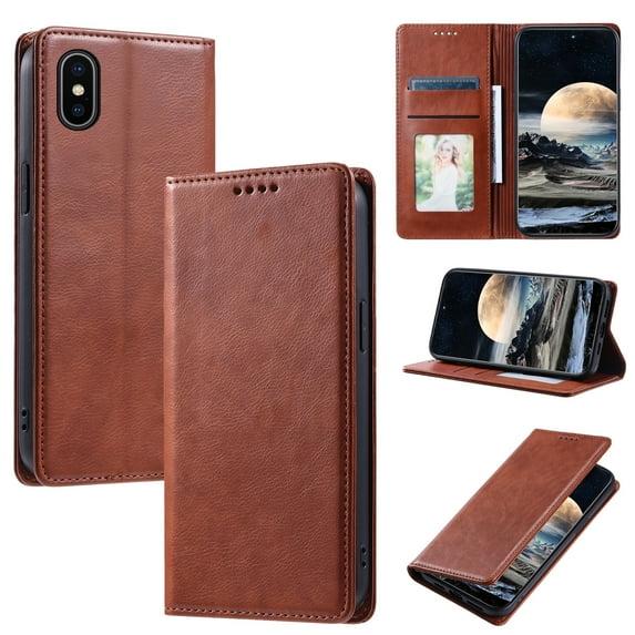 Mantto Flip Wallet Case for iPhone XS Max, for Women Men, Magnetic Closure Folio Cover with Credit Card Holder Slots, Shockproof Durable PU Leather Kickstand Phone Case,Brown