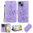 thumbnail image 1 of Mantto Flower Pattern Wallet Case for iPhone 14 with Card Holder, Classic PU Leather Purse Cover, Kickstand Magnetic Clasp Hand Strap Shockproof Case for Women Girls - Purple, 1 of 7